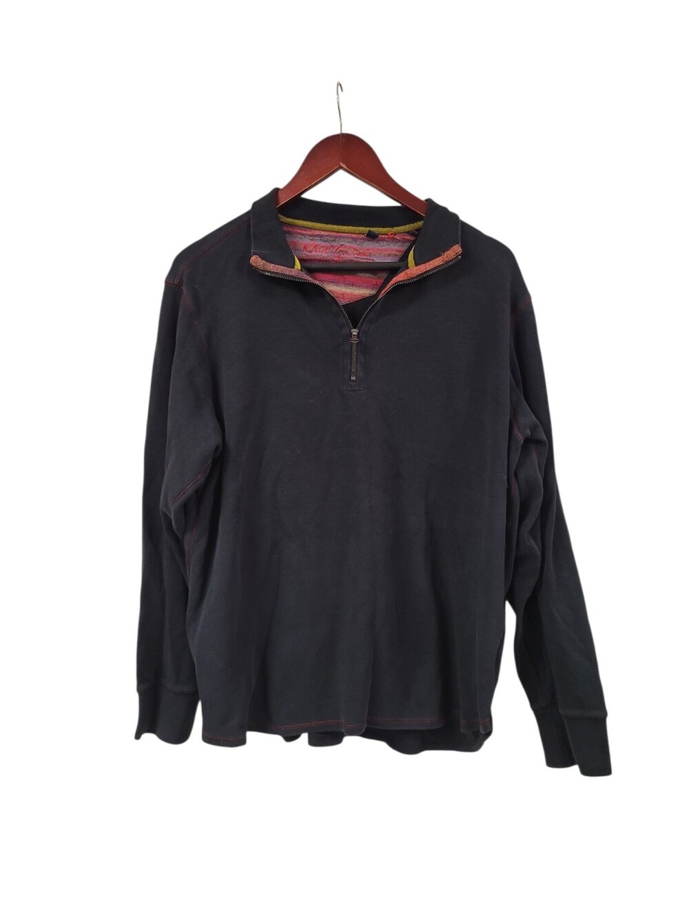 Vintage Robert Graham Pullover Size Large Y2k Black 1/4 Zip Cotton Sweatshirt